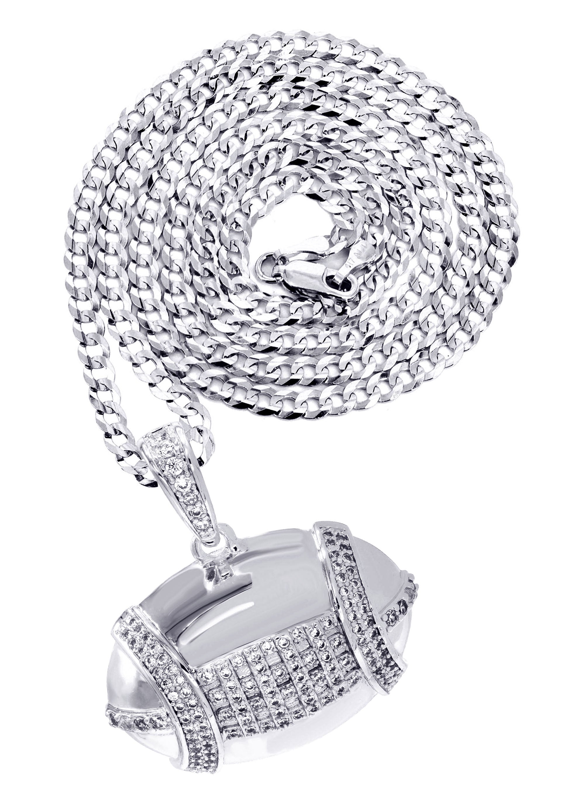 White Gold Cuban Link Chain & Football Pendant | Appx. 15.3 Grams ...