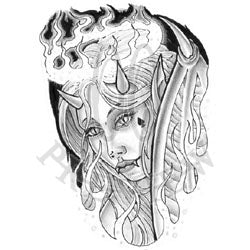 female devil succubus with wings and tail black and white tattoo vector  illustration Stock Vector  Adobe Stock
