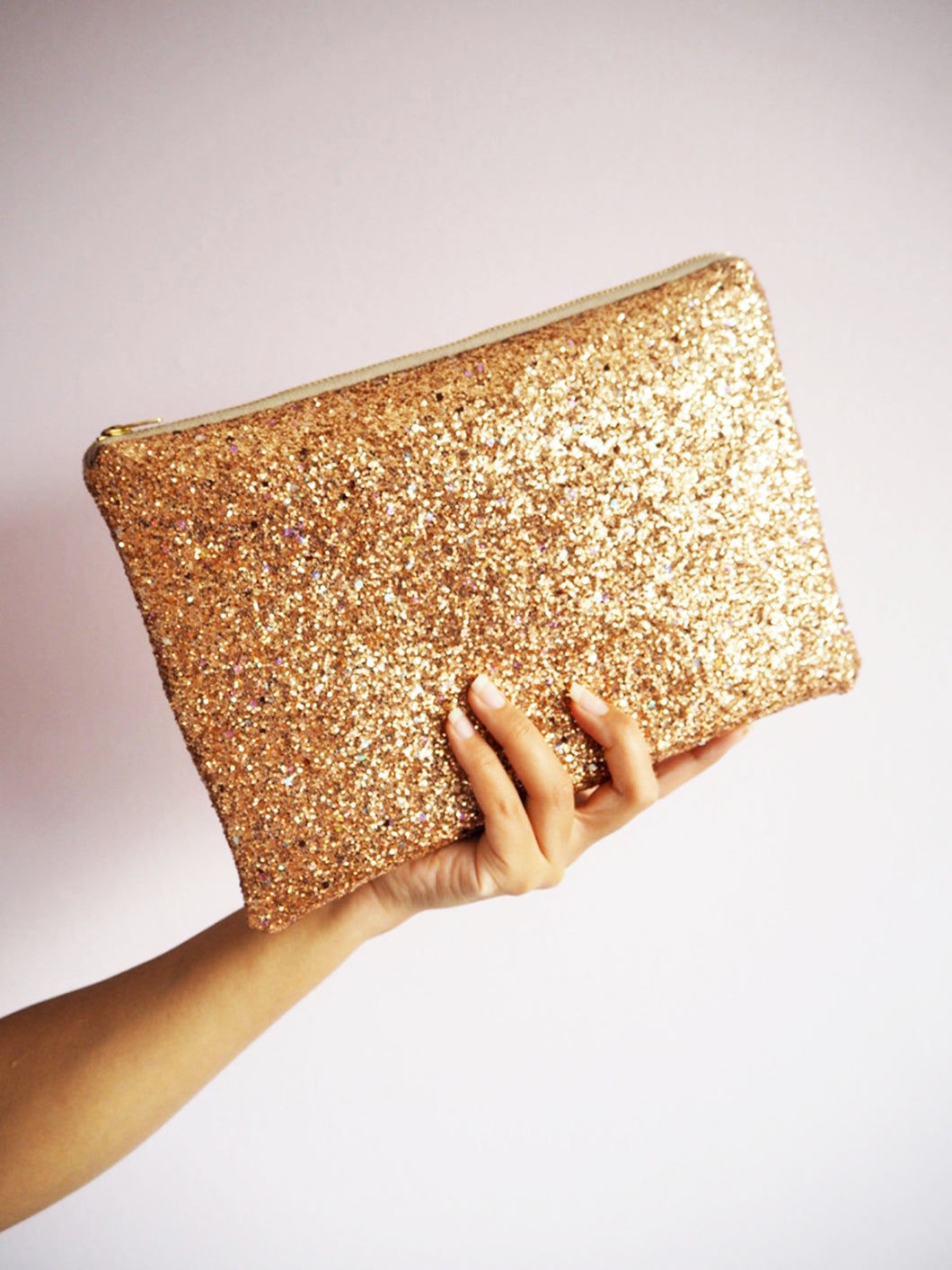 gold glitter clutch