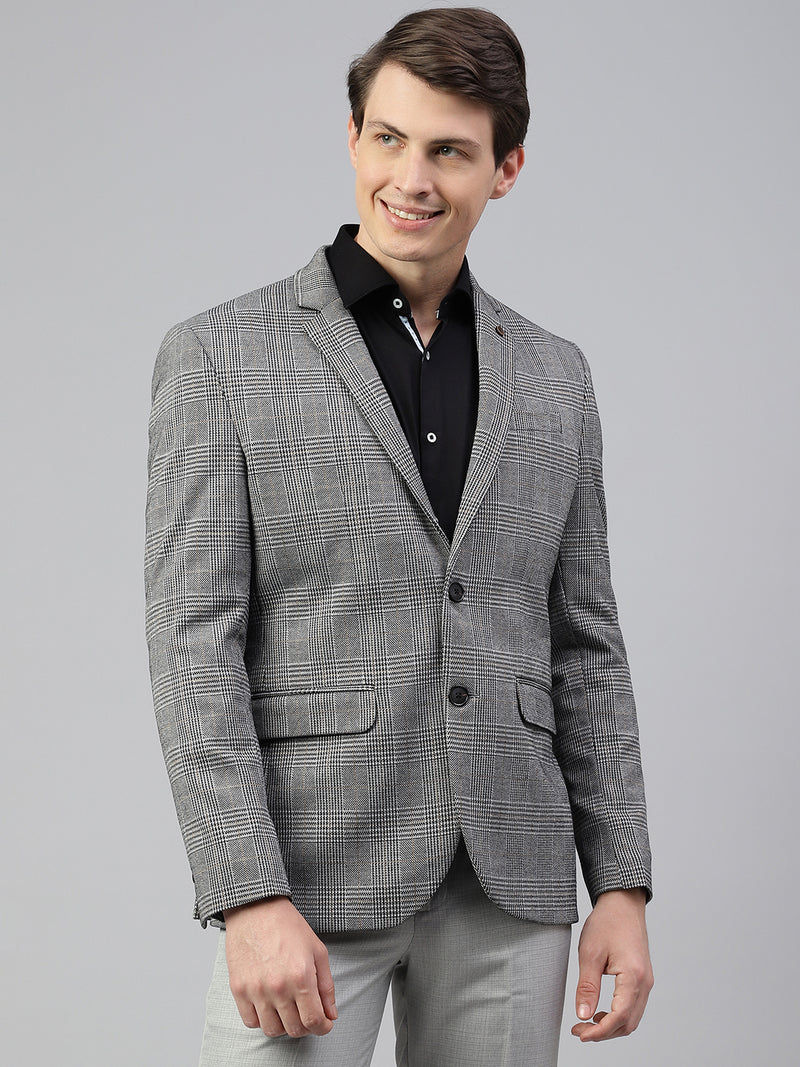 Men Grey Regular Fit Solid Formal Blazer