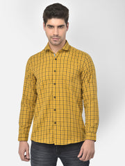 Men Mustard Slim Fit Checkered Casual Shirt