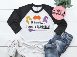 Winnie I smell a Grandchild Hocus Pocus Pregnancy Announcement Raglan Shirt