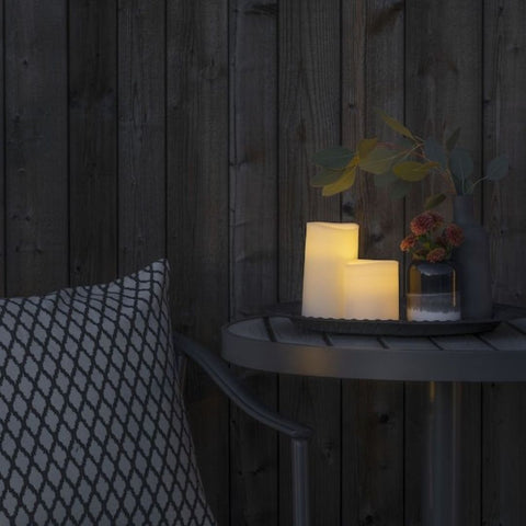 LED outdoor candles on a coffee table