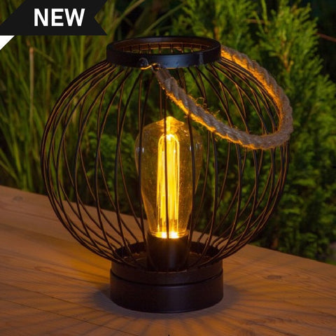 Black Metal Battery Operated Round Lantern