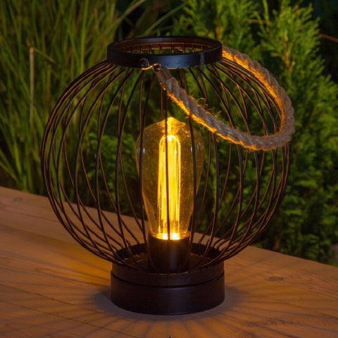 Black Metal Battery Operated Round Lantern