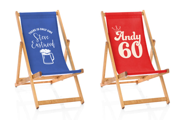 blue and red deckchairs with extra special message