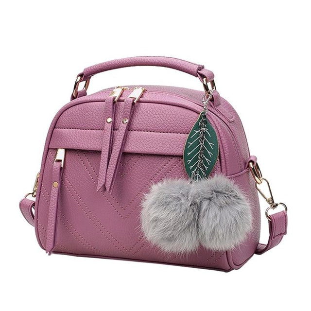 Fashion PU Leather Handbag for Women New Girl Messenger Bags with Ball Toy Bolsa Female Shoulder Bags Ladies Party Handbags
