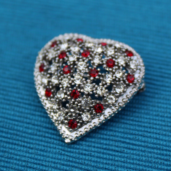 Red Rhinestone Heart Silver