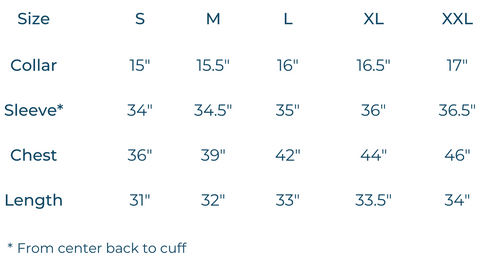 size guide for mens shirts