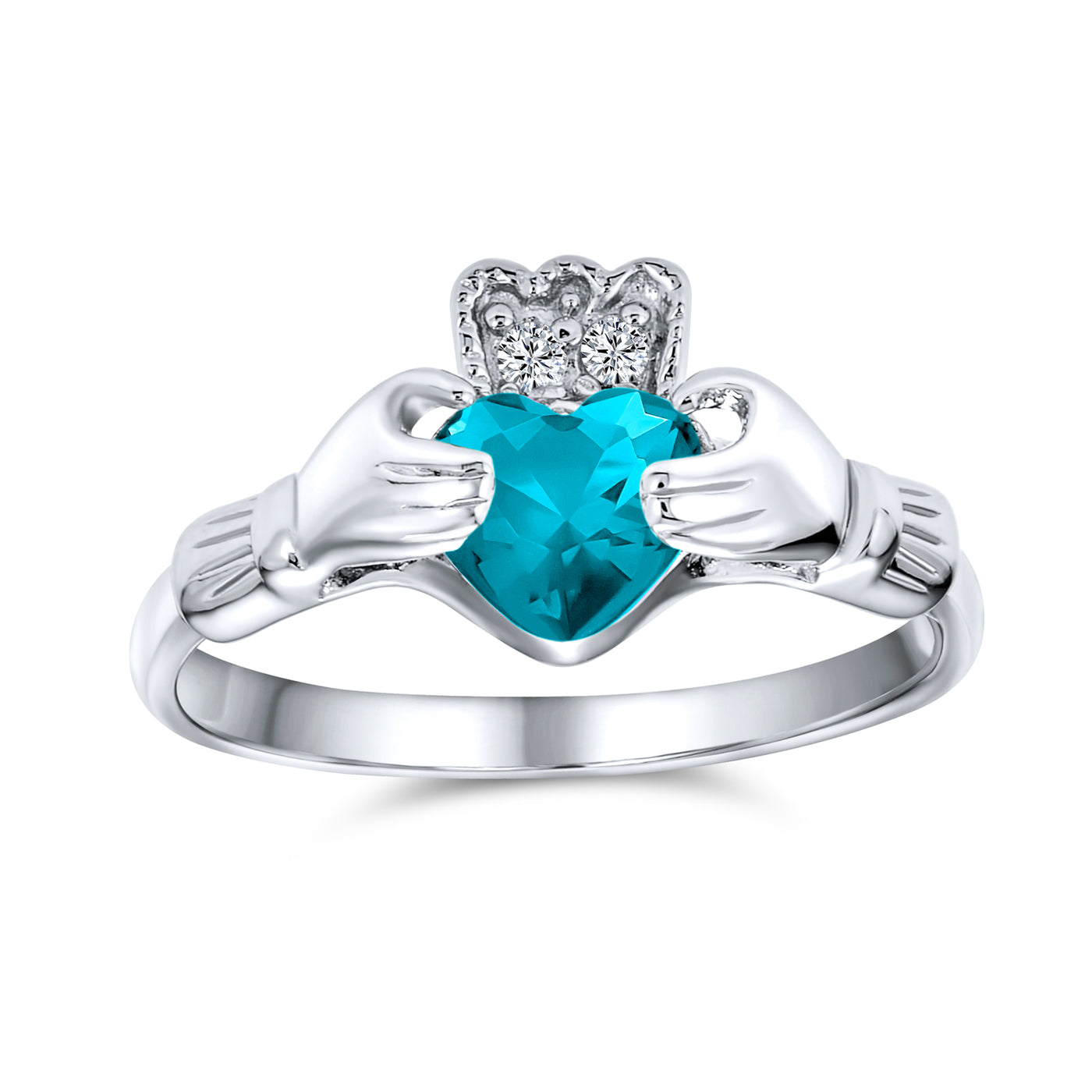 BFF Celtic CZ Imitation Gemstone Heart Claddagh Ring Sterling Silver – Bling Jewelry