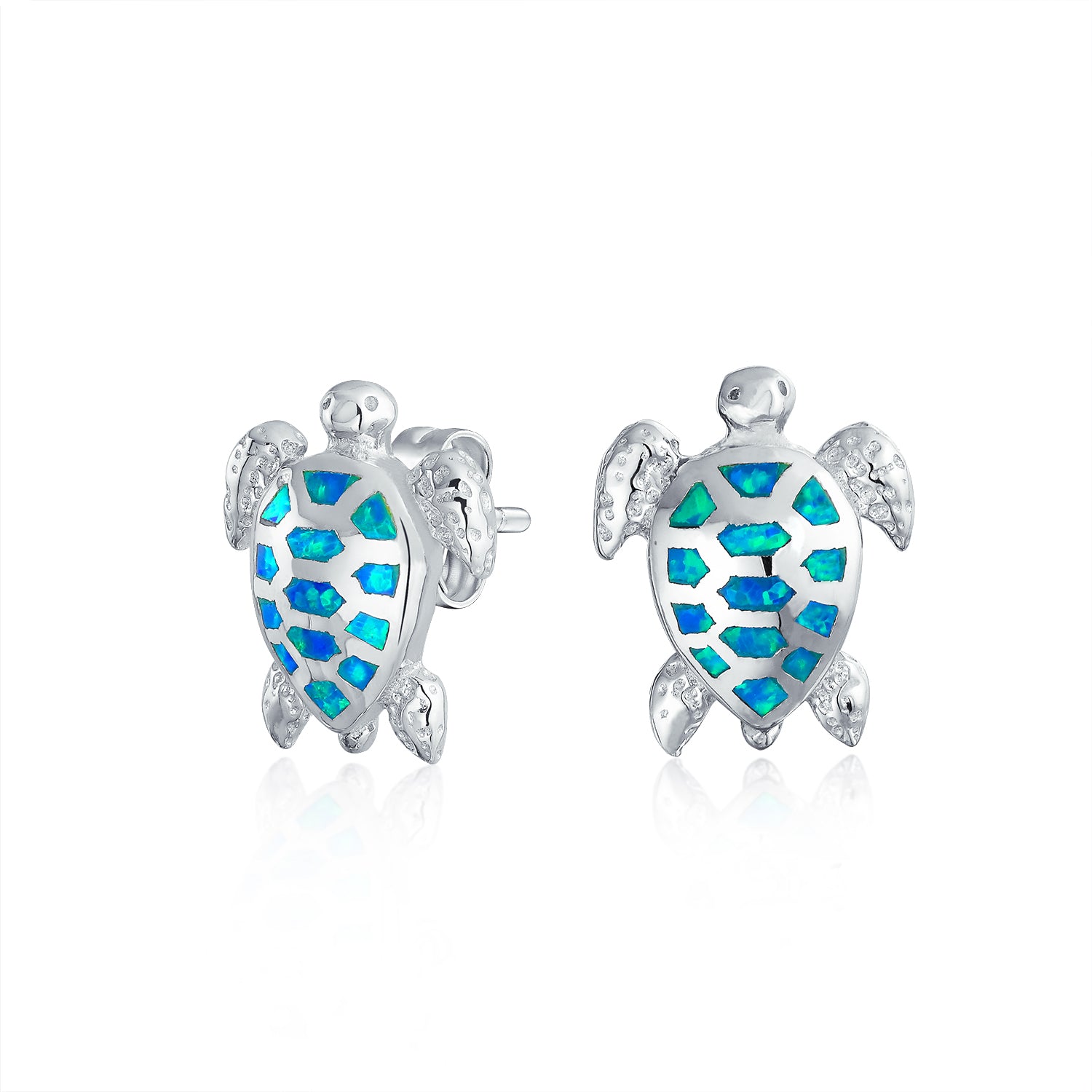 Blue Created Opal Sea Tortoise Turtle Stud Earrings Sterling Silver ...