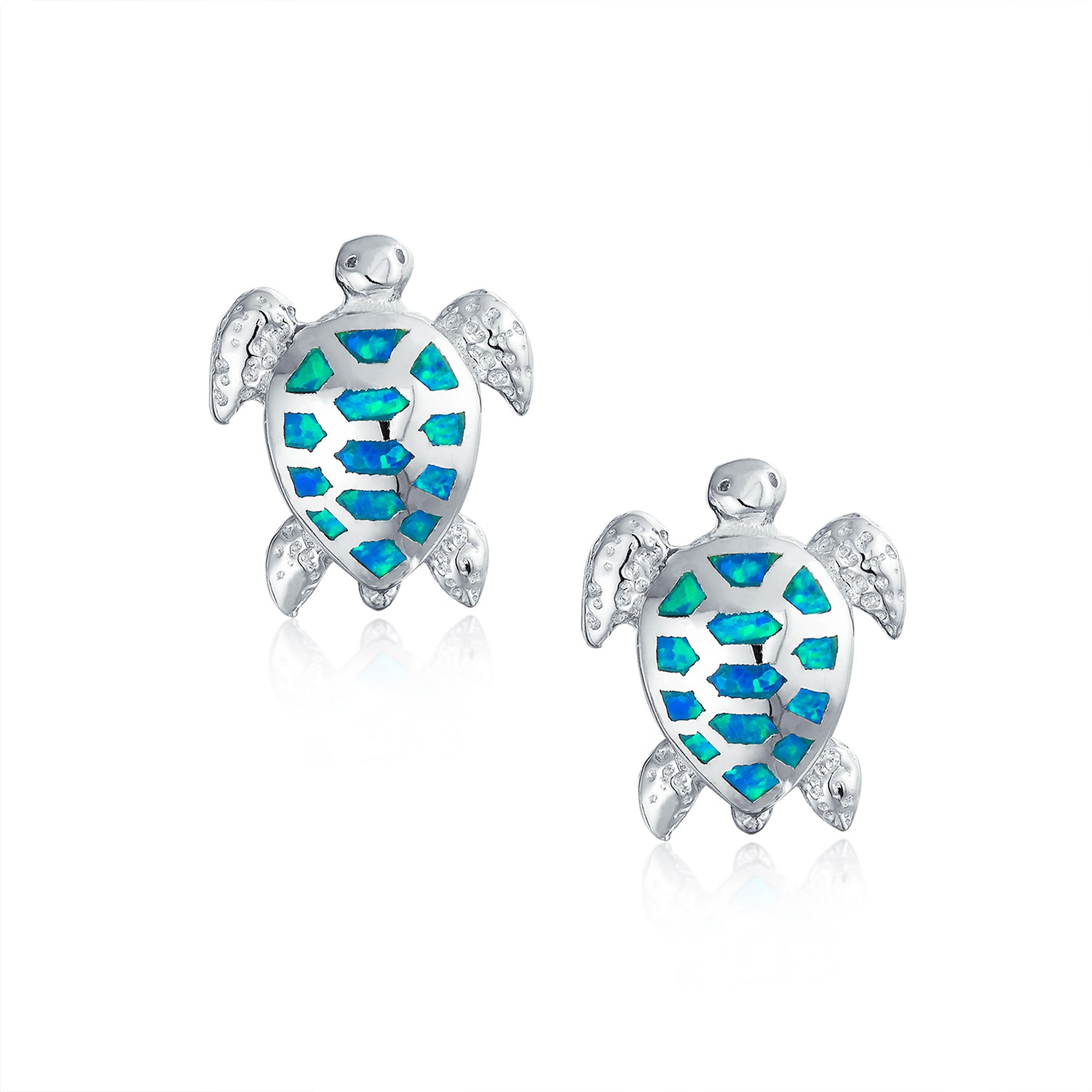 Blue Created Opal Sea Tortoise Turtle Stud Earrings Sterling Silver ...