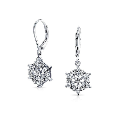 Marquise Winter CZ Snowflake Leverback Drop Earrings