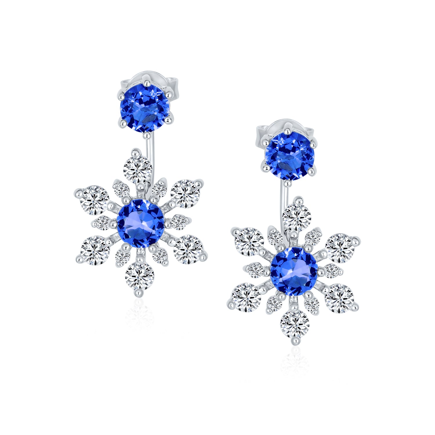 Winter Blue CZ Ear Jackets Snowflake Stud Earring .925 Sterling Silver ...