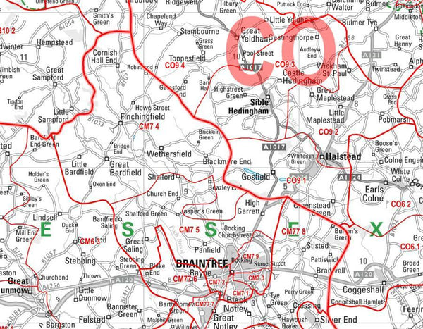 Wall Map Of East Anglia Postcode Sector Wall Map 09 East Anglia South (Mm)