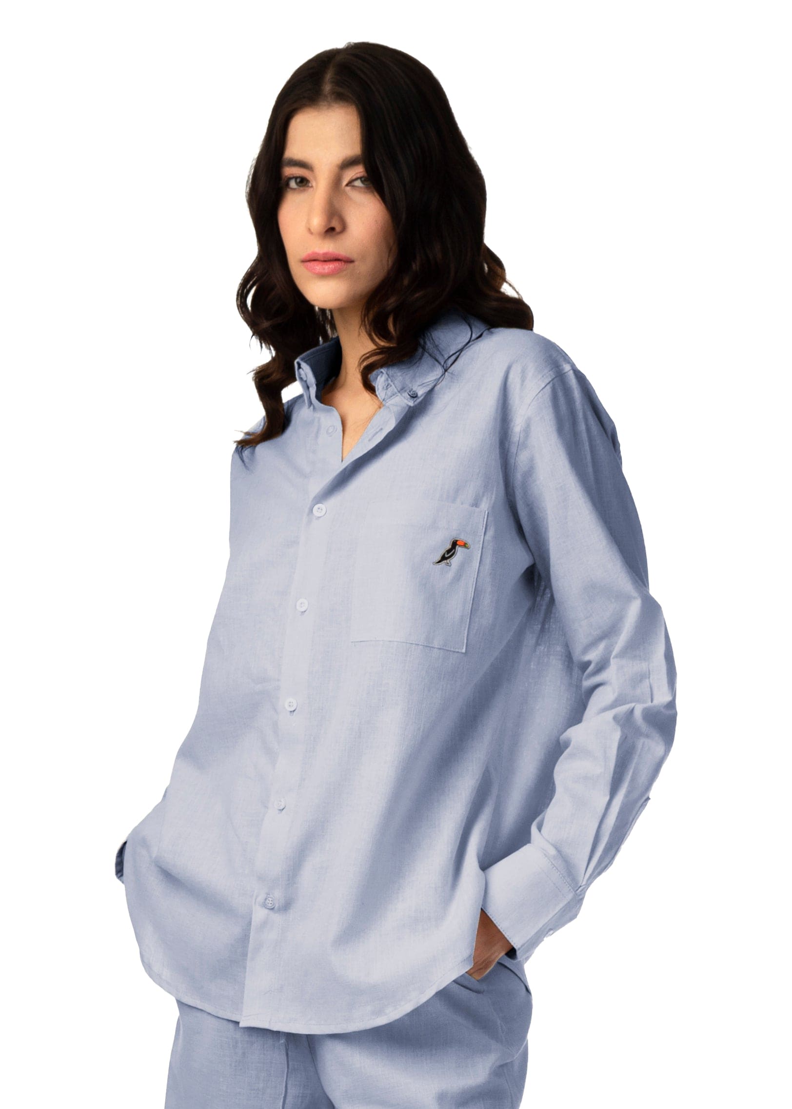 SET LINEN SHIRT DAMA AZUL