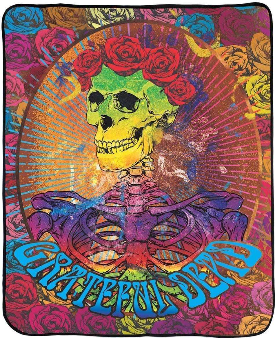 Grateful Dead Bertha Skeleton And Roses Fleece Blanket TrippyStore