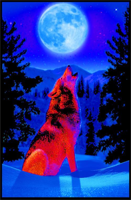Wolf Howling At The Moon Black Light Poster Trippystore