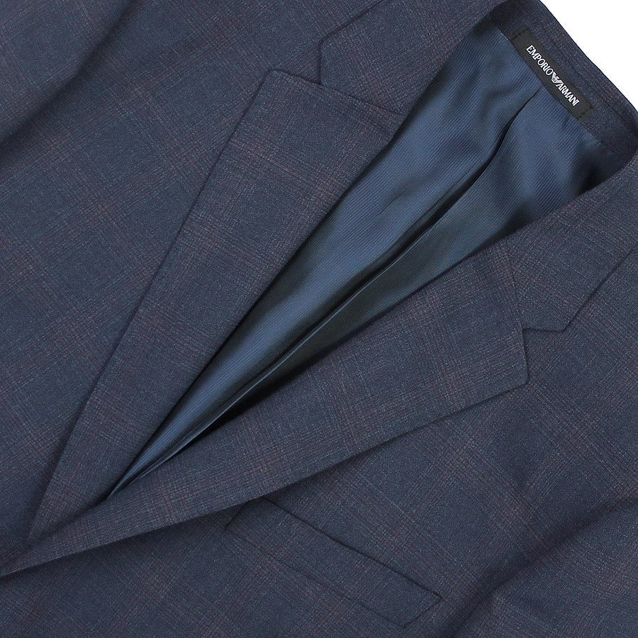 Emporio Armani - M Line Slim Fit Navy Suit with Burgundy Check | Nigel Clare