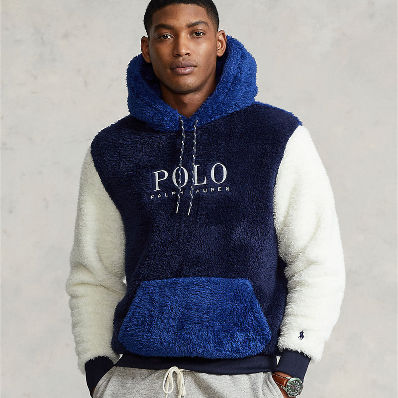 Polo Ralph Lauren - Sherpa Fleece Hoodie in Navy/Blue/Cream | Nigel Clare