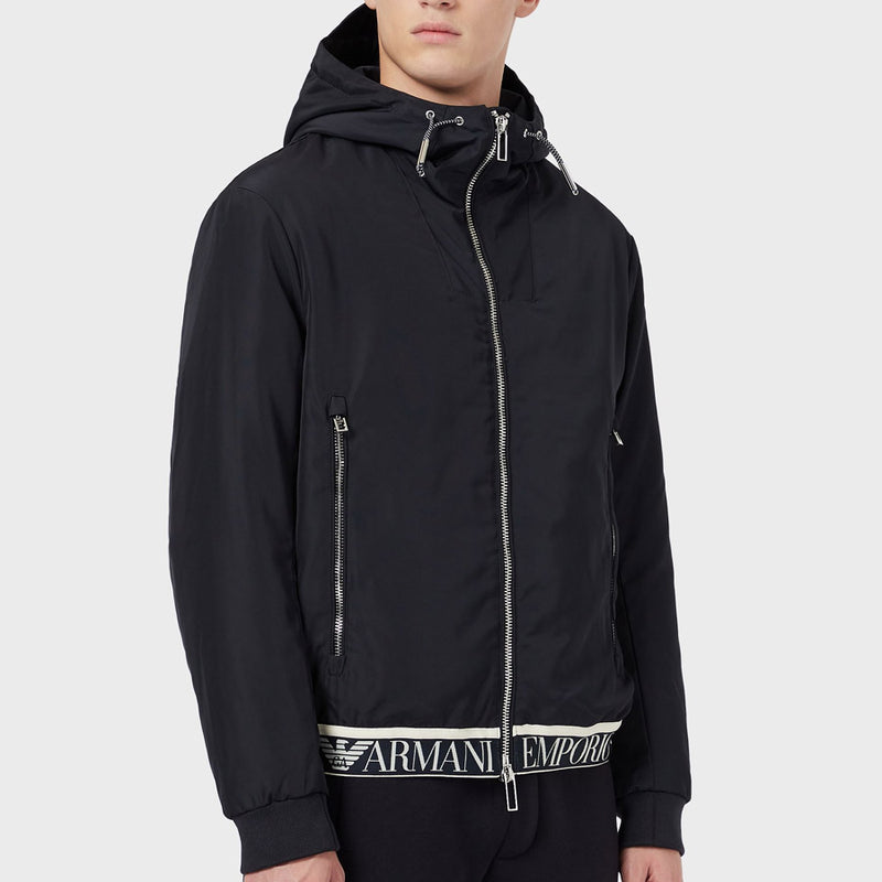 Emporio Armani - Blouson Hooded Jacket with Logo tape in Navy | Nigel Clare