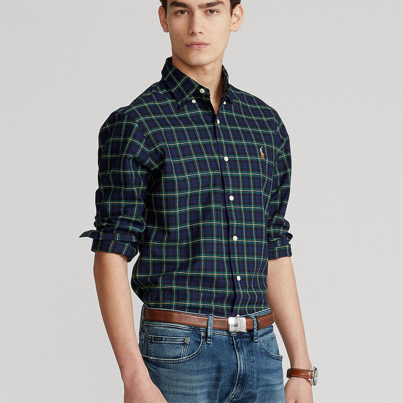 Polo Ralph Lauren - Slim Fit Plaid Oxford Shirt in Navy/Green | Nigel Clare