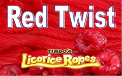 The Timbo’s Red Twist Licorice Rope is THE Number 1 Best Seller of All the Flavors!  Soft and Sweet with the Original Raspberry Flavor, this one is THE BEST, a real Crowd Pleaser.