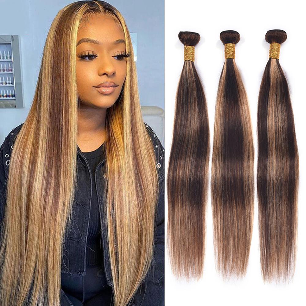 Highlighted Hair Weave Bundles With Brown Blonde Highlights Straight – SULMY