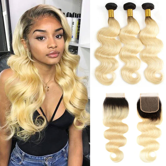 2 Tones Ombre Dark Roots Blonde Hair Weave Bundles – SULMY