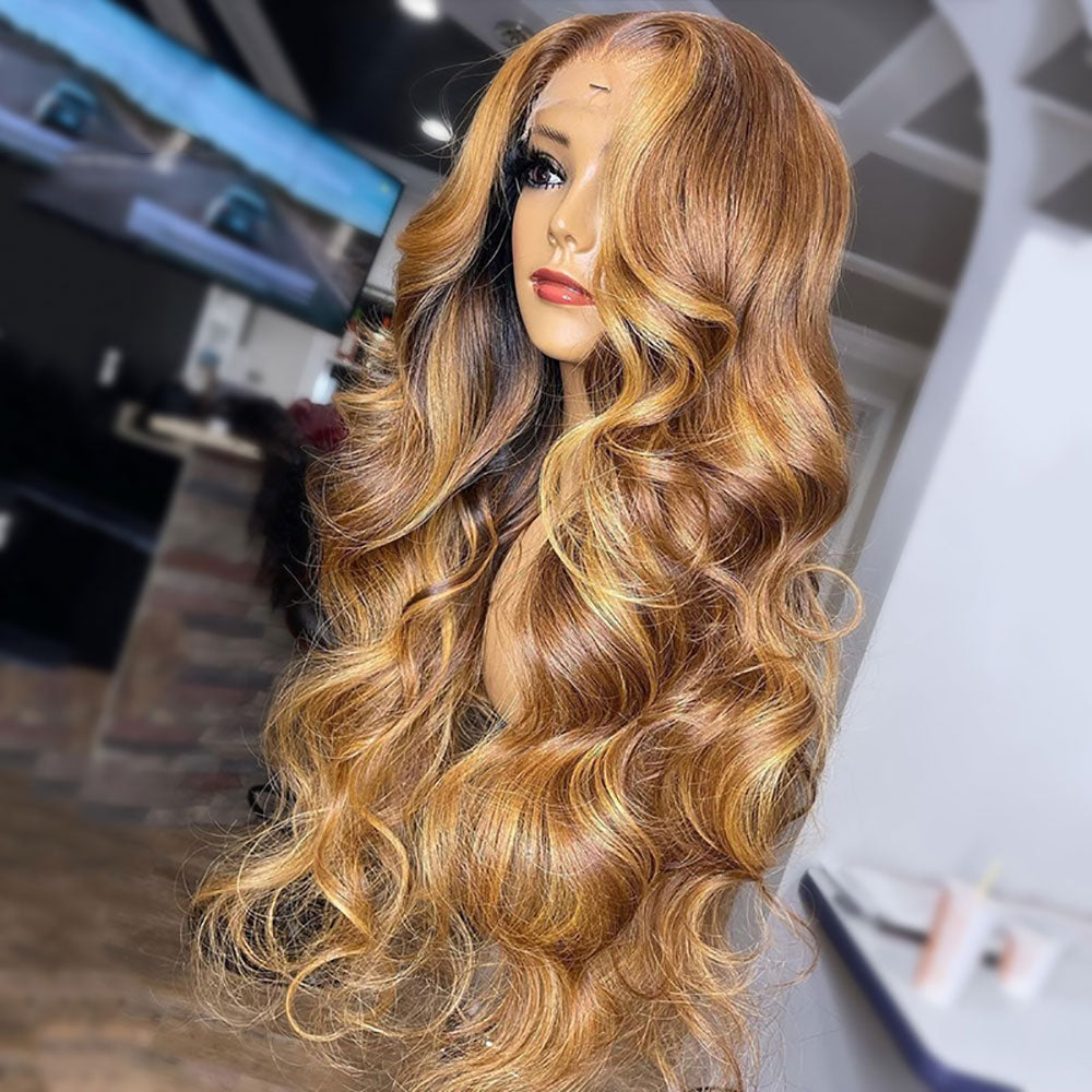 Caramel Blonde Money Piece Highlights Lace Front Wig 100% Real Human H –  SULMY