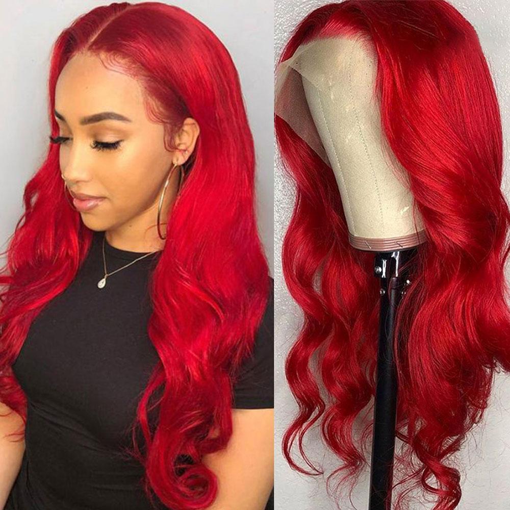 Hot Red Human Hair Wig Lace Front Rubyfierybright Red Wavy Wigs Sulm Sulmy 