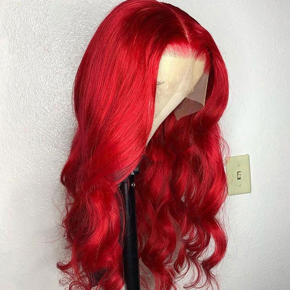 Hot Red Human Hair Wig Lace Front Rubyfierybright Red Wavy Wigs Sulm Sulmy 