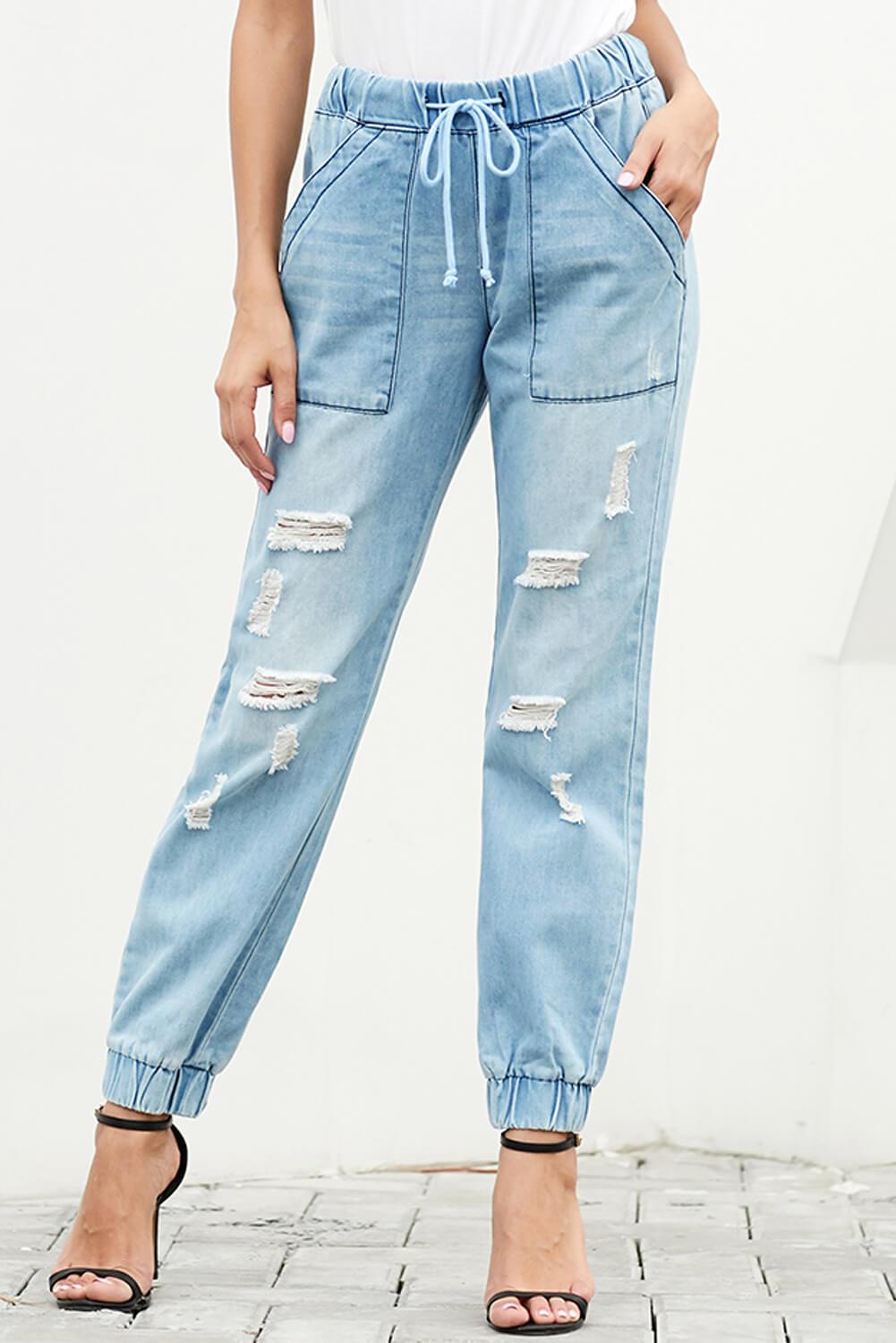 drawstring denim joggers