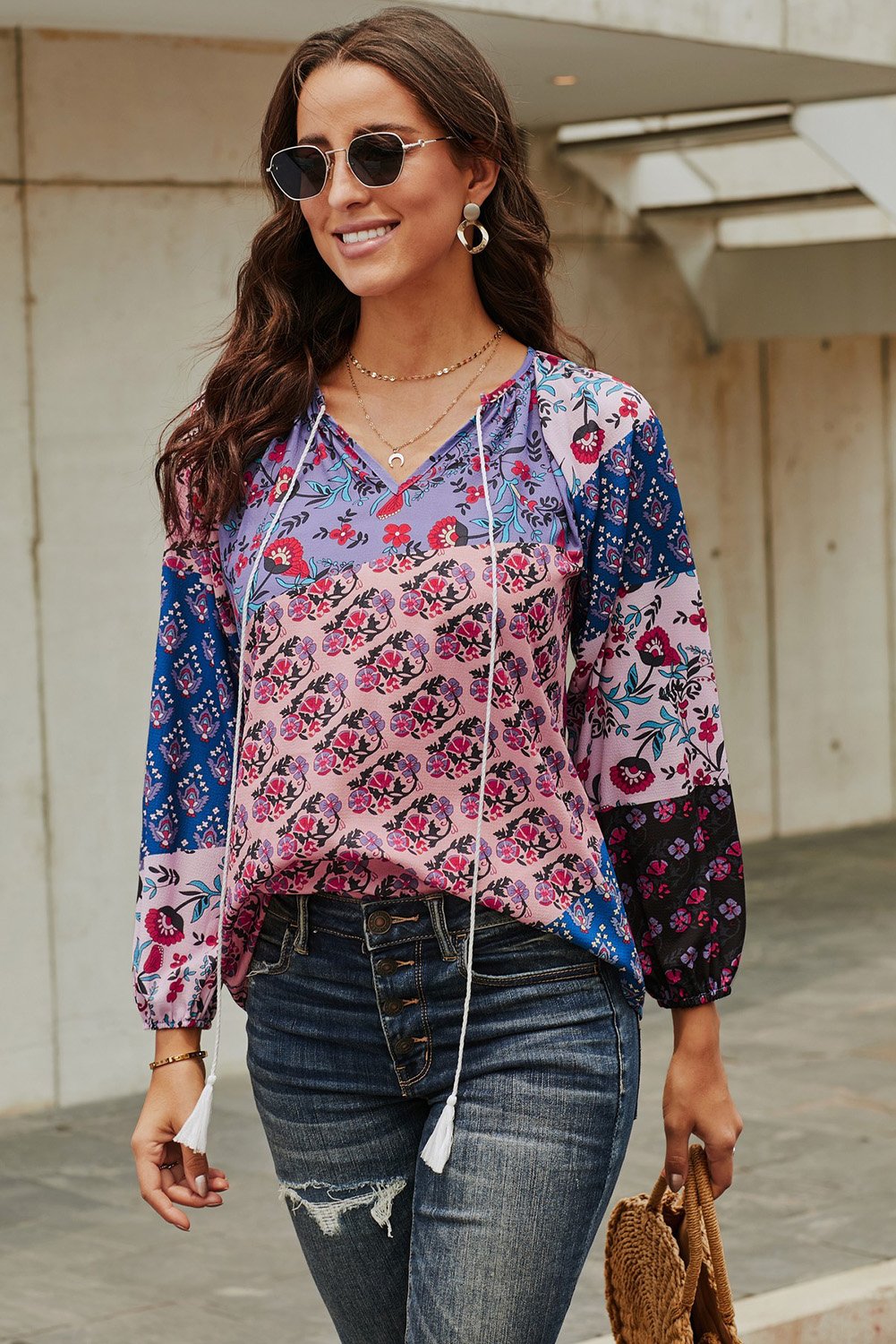 Purple Gypsy Floral Print Peasant Blouse – Divas Fashions