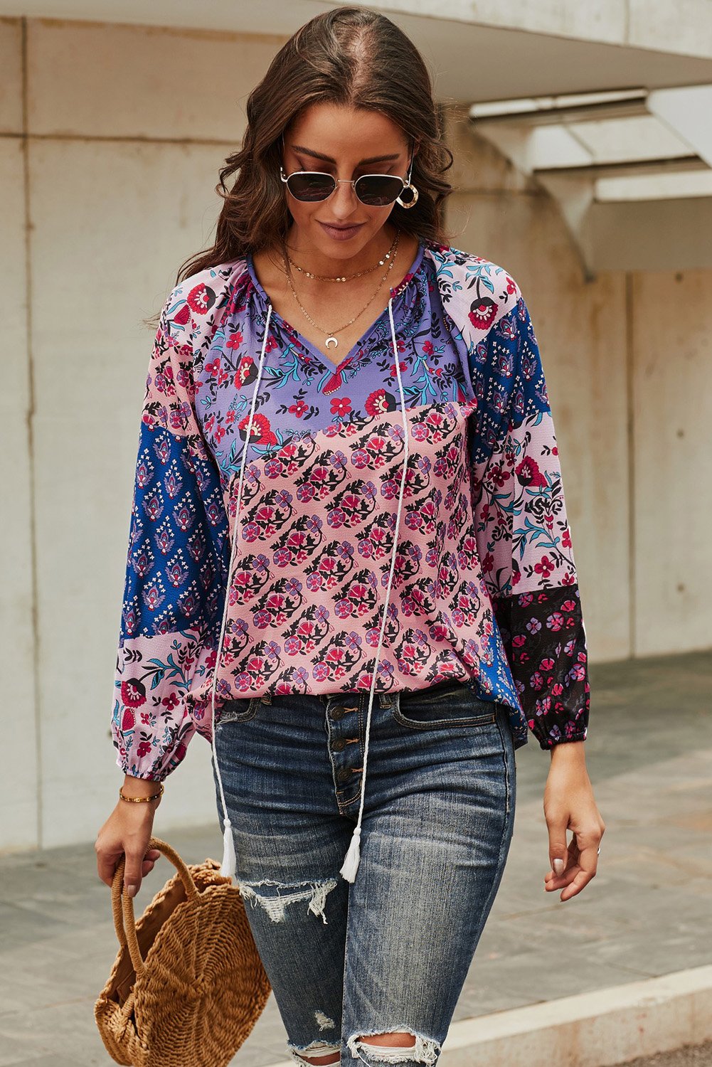 Purple Gypsy Floral Print Peasant Blouse – Divas Fashions