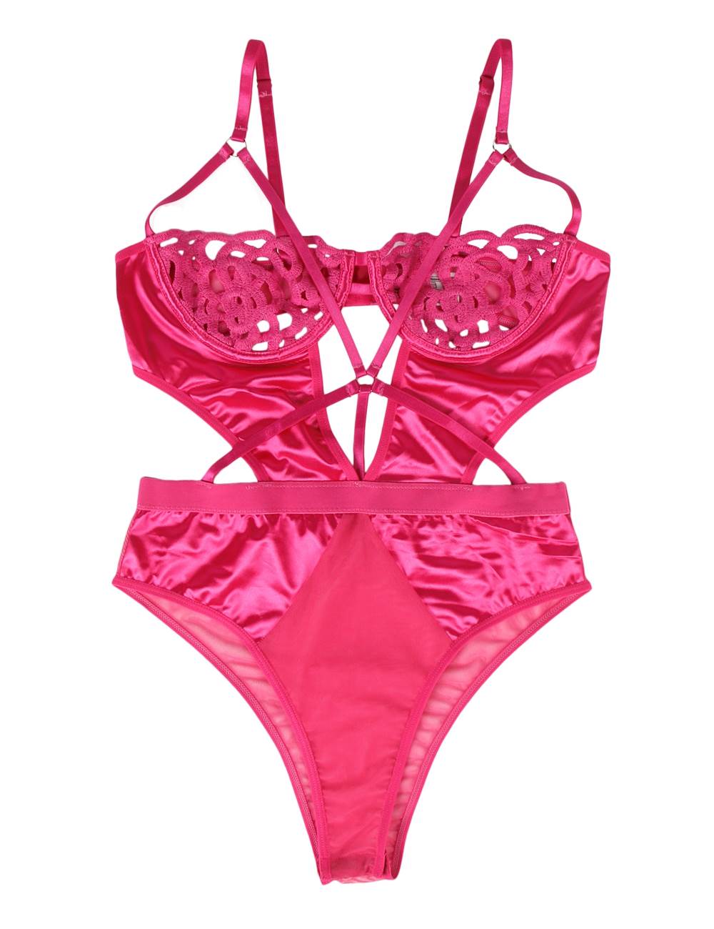 Strappy Harness Mesh Bottom Teddy - Pink – Divas Fashions