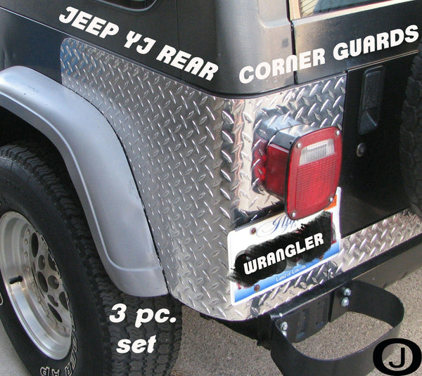 Jeep Yj Wrangler 3 Pc Diamond Plate Rear Body Armor Corner Guard Kit