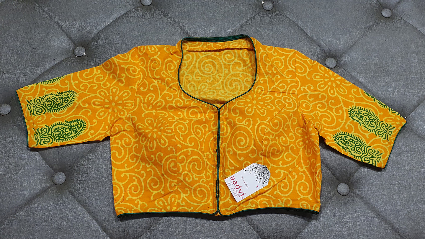 Golden Yellow Designer Blouse - Front Side