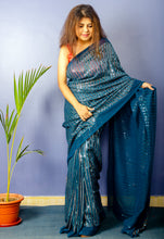 Load image into Gallery viewer, Sequins Work on Cyan Georgette Sari
