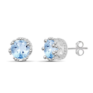 JewelonFire 3 1/5 Carat T.G.W. Sky Blue Topaz Sterling Silver Stud Earrings - Assorted Colors