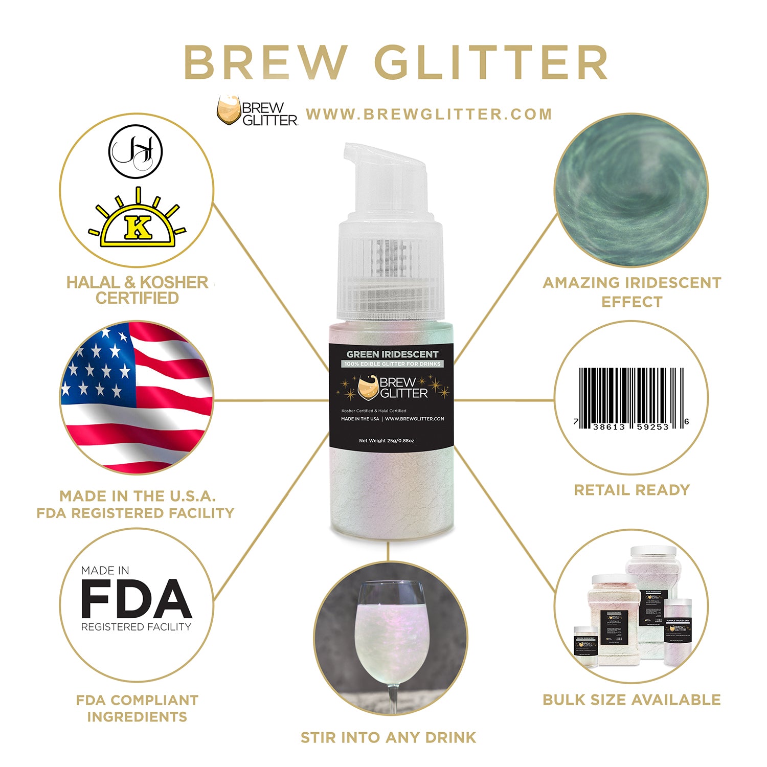 Green Iridescent Brew Glitter Infographic Spray Pump