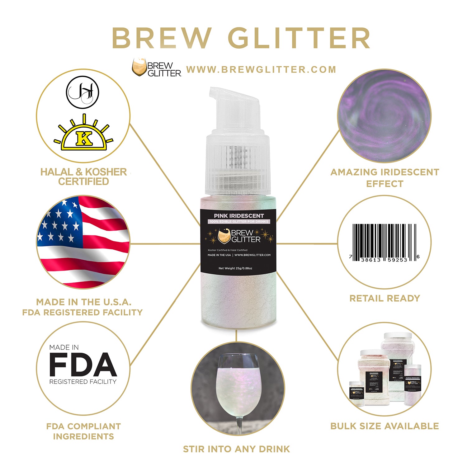 Pink Iridescent Brew Glitter Pump Infographic