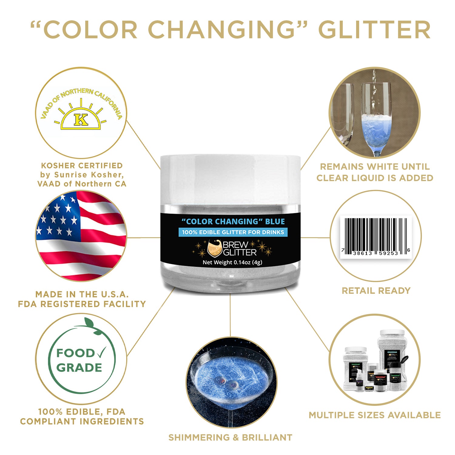 Color Changing Kosher & Halal Certified Beverage Glitter | Brewglitter.com