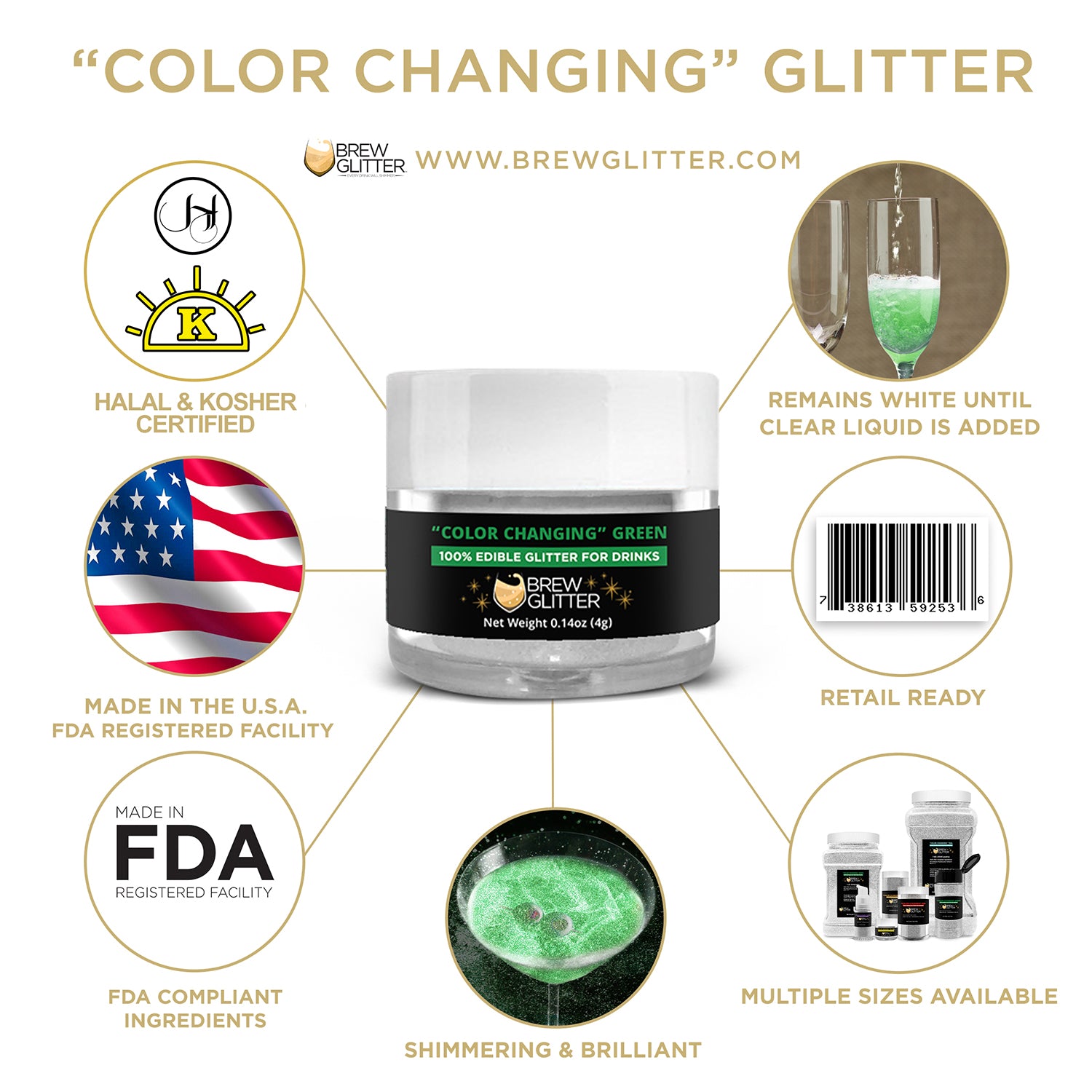 Color Changing Kosher & Halal Certified Beverage Glitter | Brewglitter.com