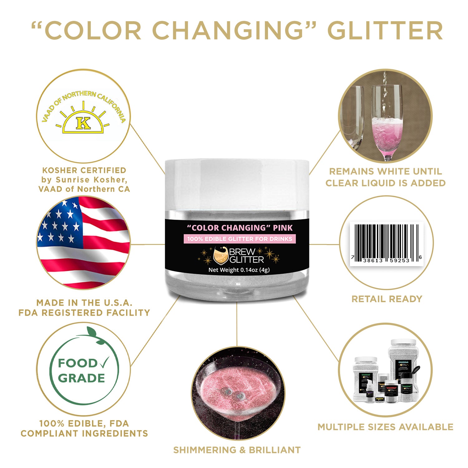 Color Changing Kosher & Halal Certified Beverage Glitter | Brewglitter.com