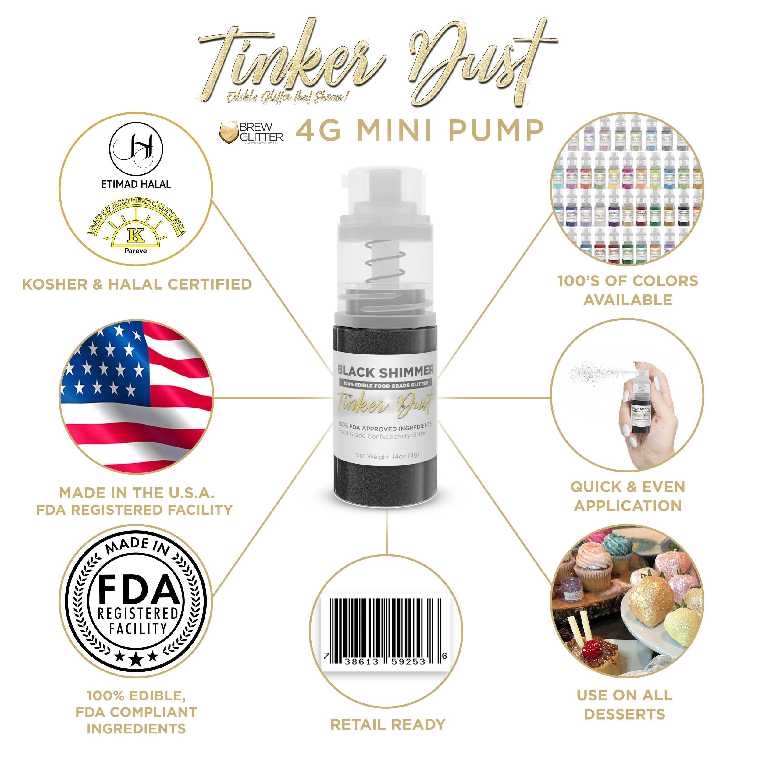 Black Shimmer Edible Glitter Spray 4g Pump Infographic | Brew Glitter