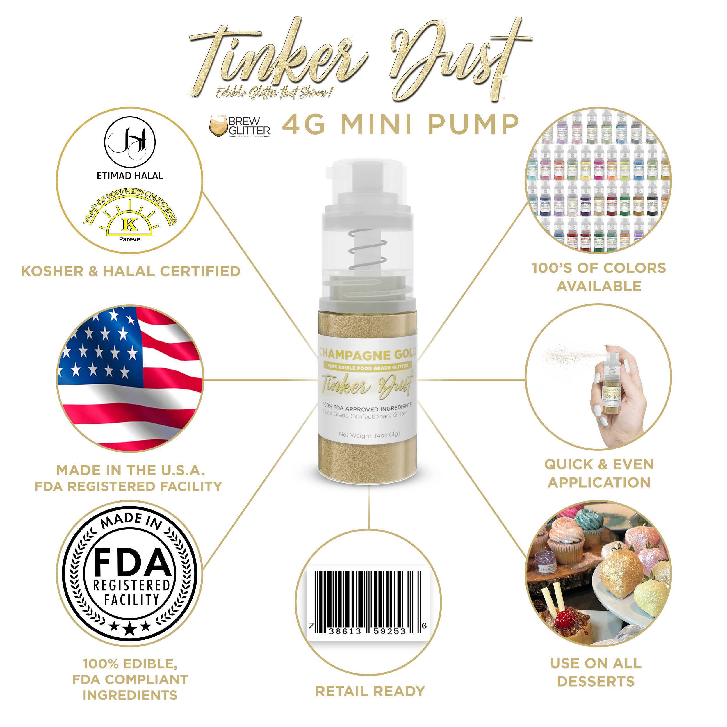 Champagne Gold Edible Glitter Spray 4g Pump | Tinker Dust®