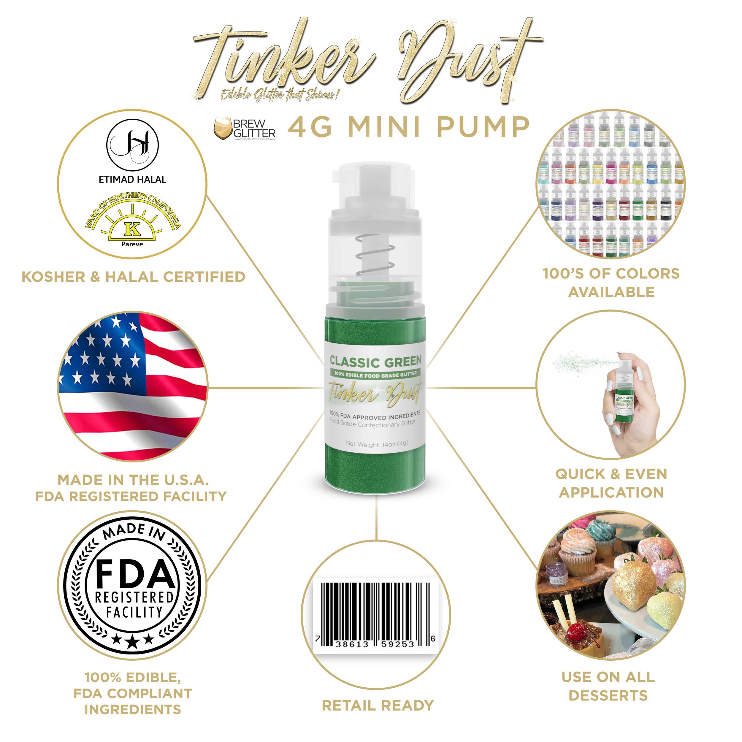 Classic Green Edible Glitter Spray 4g Pump | Tinker Dust®