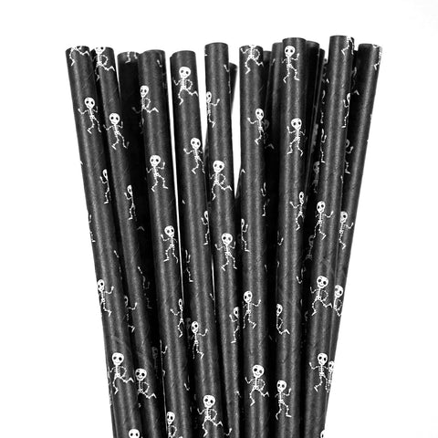 black paper straws with dancing skeleton