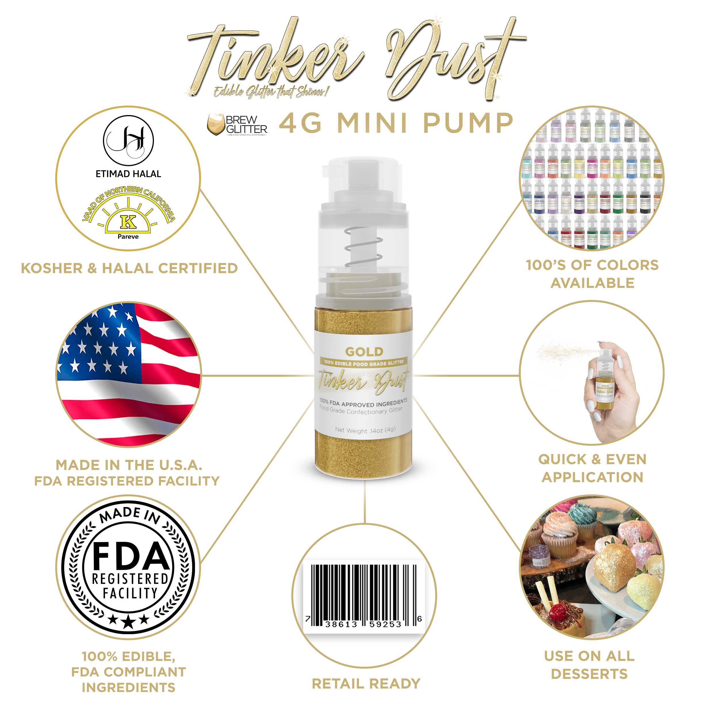 Gold Edible Glitter Spray 4g Pump | Tinker Dust®